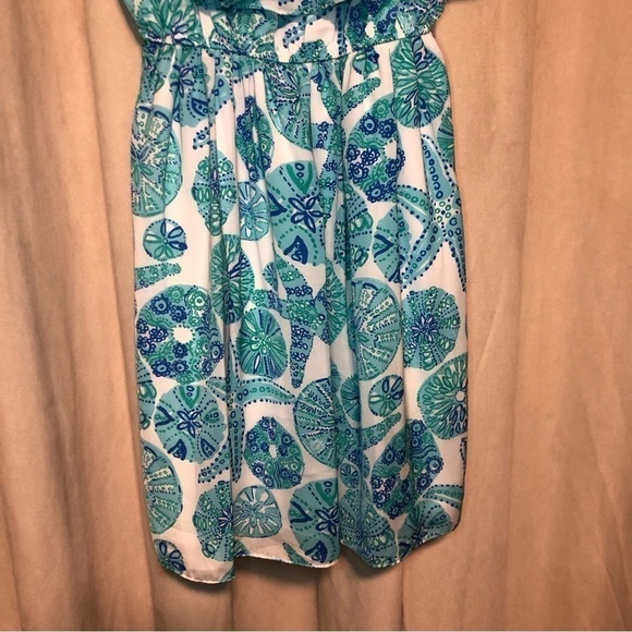 Lilly Pulitzer Ocean Sea Urchin Flounce Dress XS Starfish Ruffle Blue White - Picture 2 of 8